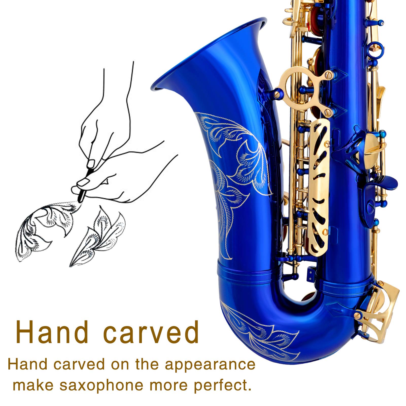 EASTROCK Dark Blue/Golden Alto Saxophone E Flat Sax Full Kit for Students Beginner with Carrying Case,Mouthpiece,Mouthpiece Cush